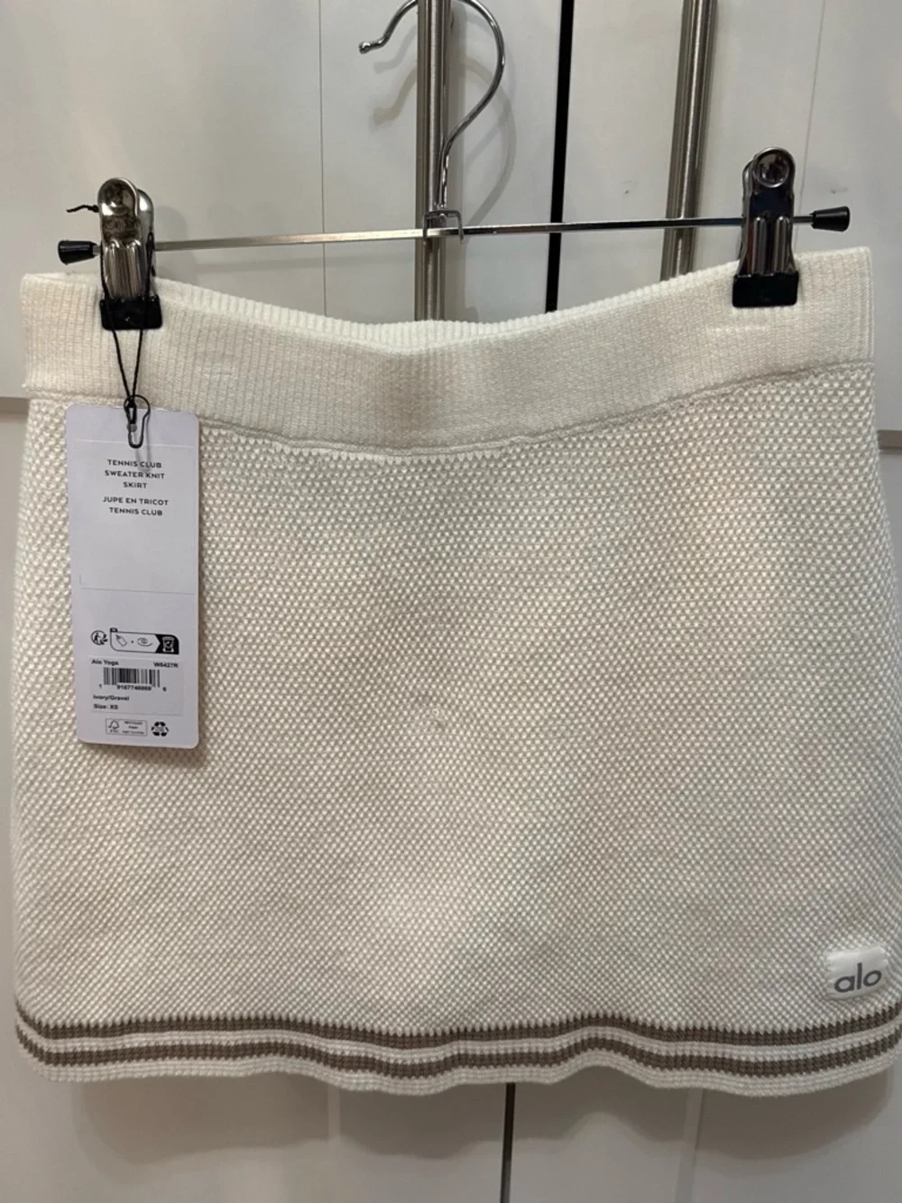 ALO Yoga Tennis Club Sweater Knit Skirt in Ivory/Gravel